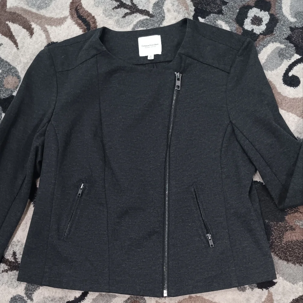 Catherine Malandrino Gray Asymmetrical Zip Moto Jacket Size XL Runway Style Knit - Picture 11 of 14